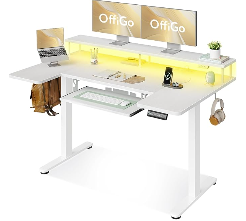 OffiGo U Shaped Electric Standing Desk with Keyboard Tray