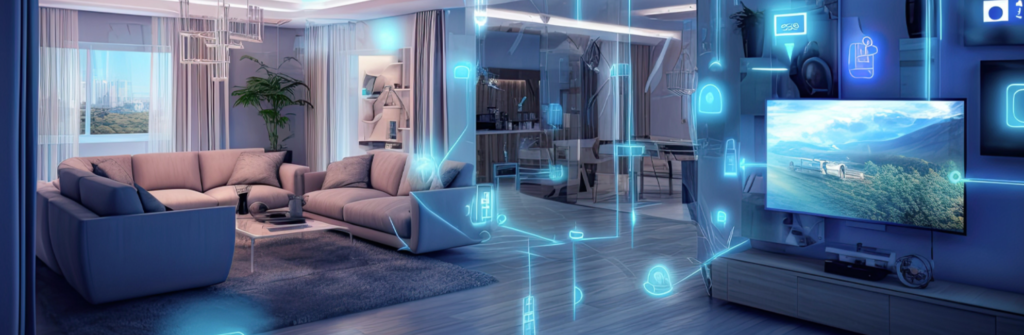 Image illustrating a modern, smart home connected with smart devices